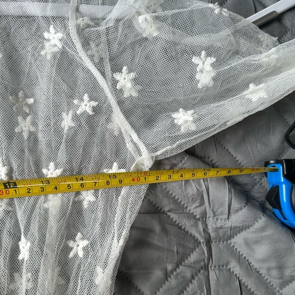 White Lace Mesh Kimono Fairycore Boho Cottagecore Sheer Robe Duster Coverup - Picture 4 of 4